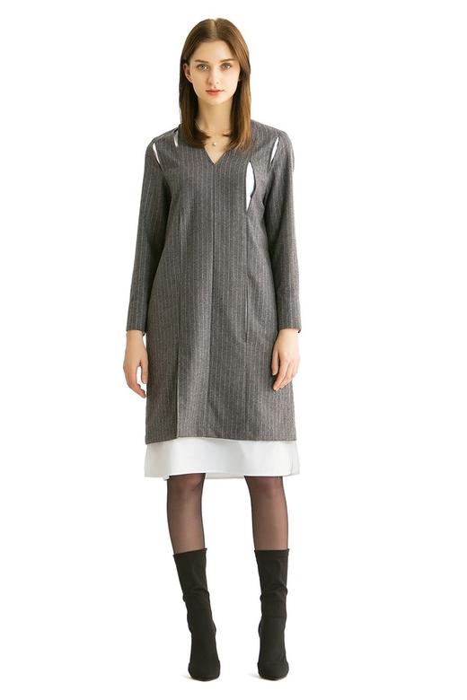 ELLA JADE 假两件灰色条纹连衣裙 300 商品图0