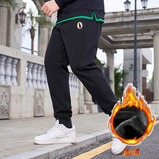 【新款DMH】大依优型大码休闲加绒裤收脚口刺绣加肥加大男卫裤简约百搭潮款胖子 商品图3