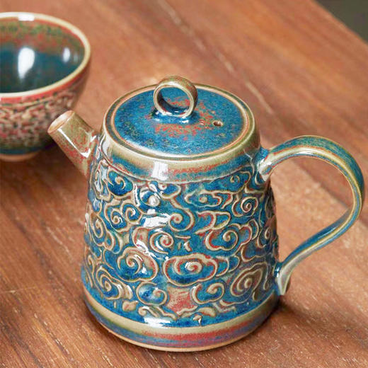 神垕钧瓷大贤窑于大鹏祥云壶钧瓷窑变套装整套纯手工 商品图1