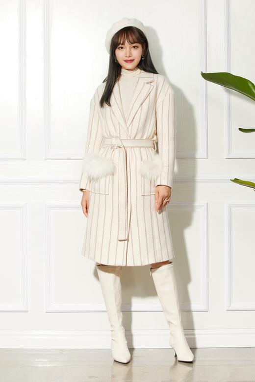 SUMMER & SAGE 毛绒装饰束腰羊毛大衣 8161 商品图1