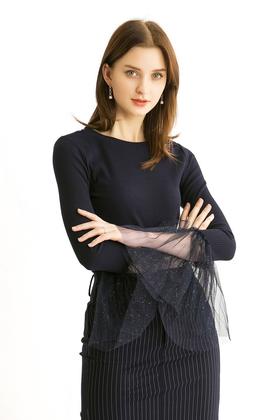 MIGAINO曼娅奴 网纱拼接深蓝色上衣 271