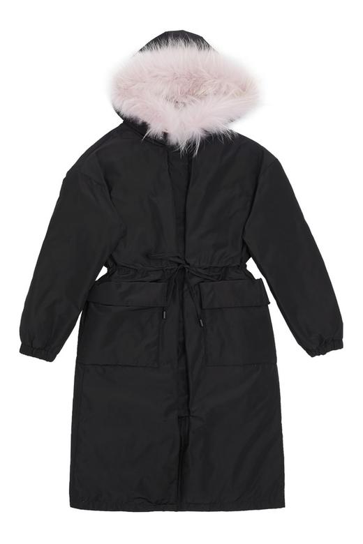 ELLA JADE 毛领拼接黑色羽绒长外套 3720 商品图4