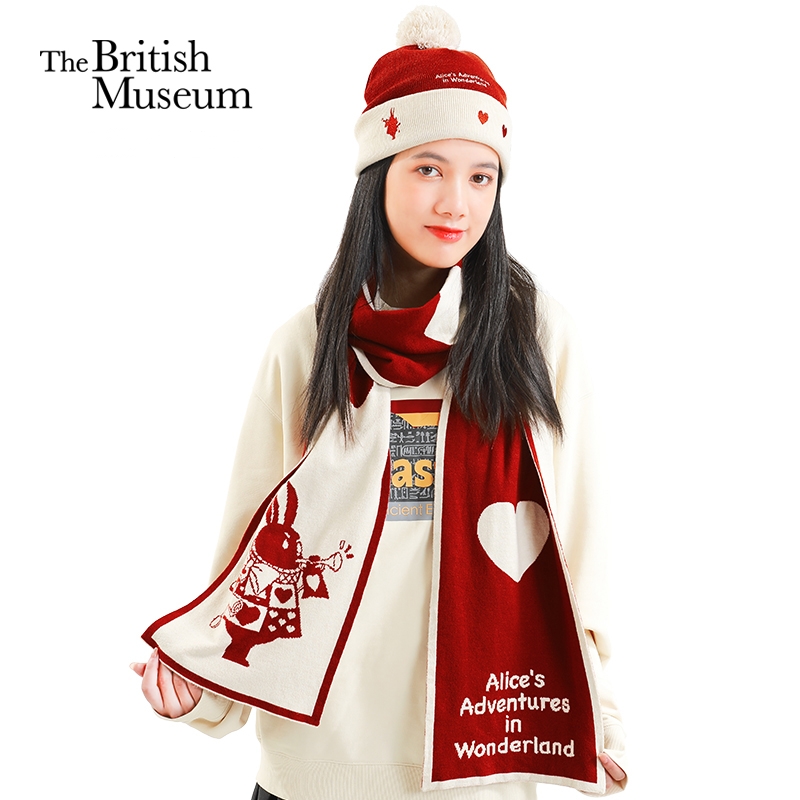 大英博物馆爱丽丝漫游奇境系列针织保暖帽子围巾礼盒