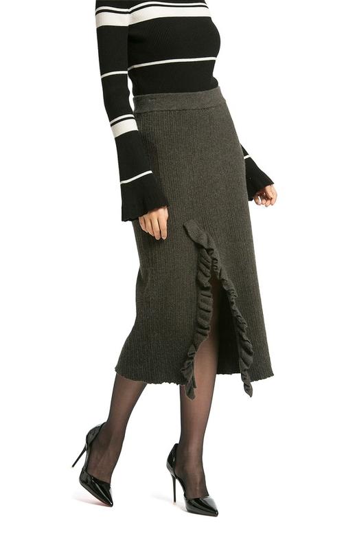 NOIR 深灰色木耳边开衩针织裙 780 商品图2