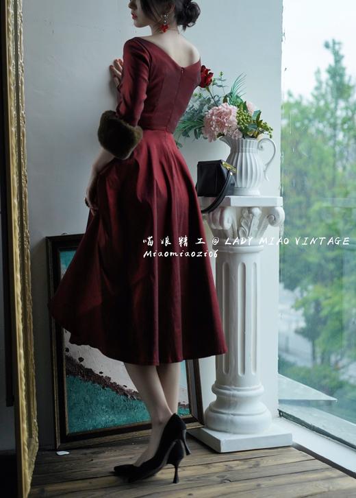 #1207【复团】喵娘精工定制《摩纳哥的黄昏》Grace Kelly复古皮草袖蜂腰红裙 商品图7