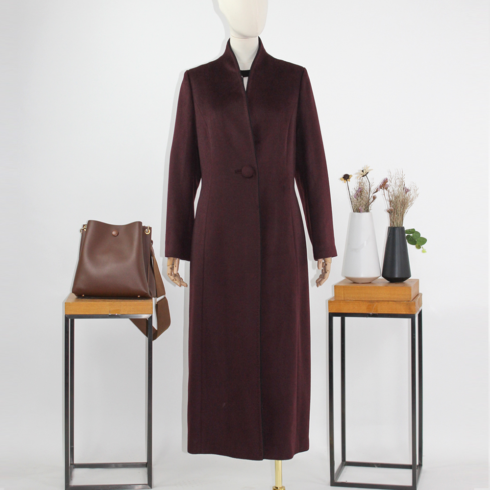 FOCALS福柯斯冬季新款修身长款纯色羊毛一粒扣大衣外套FYQDK711
