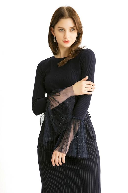 MIGAINO曼娅奴 网纱拼接深蓝色上衣 271 商品图2