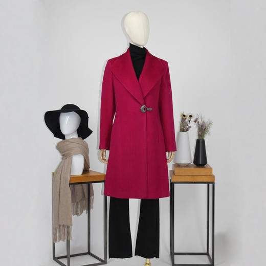 FOCALS福柯斯新款修身中长款纯色羊毛羊绒呢大衣外套FYWDK1300ZR 商品图4