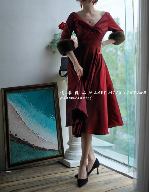 #1207【复团】喵娘精工定制《摩纳哥的黄昏》Grace Kelly复古皮草袖蜂腰红裙 商品图8