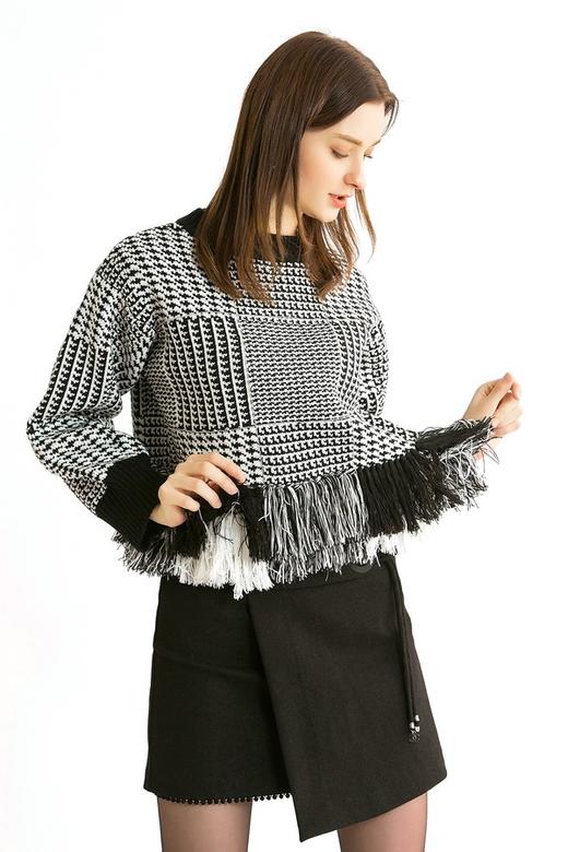 CENCH EDITION 千鸟格流苏边圆领上衣 437 商品图3