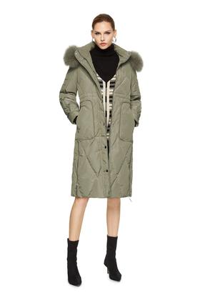 NECESSARY OBJECTS 灰绿色拉链装饰毛领羽绒服 8100