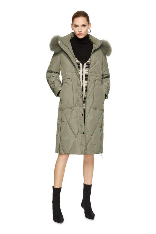 NECESSARY OBJECTS 灰绿色拉链装饰毛领羽绒服 8100 商品图0