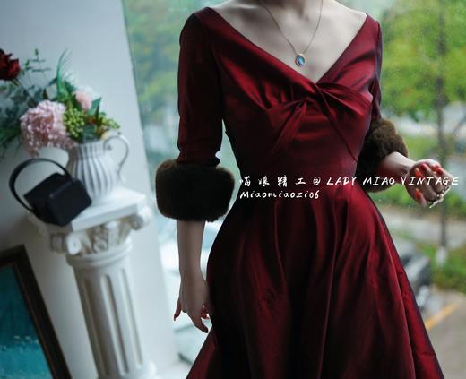 #1207【复团】喵娘精工定制《摩纳哥的黄昏》Grace Kelly复古皮草袖蜂腰红裙 商品图2