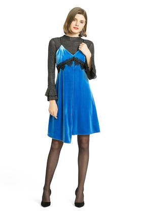 EMC亿美丞 宝蓝色丝绒吊带裙 123