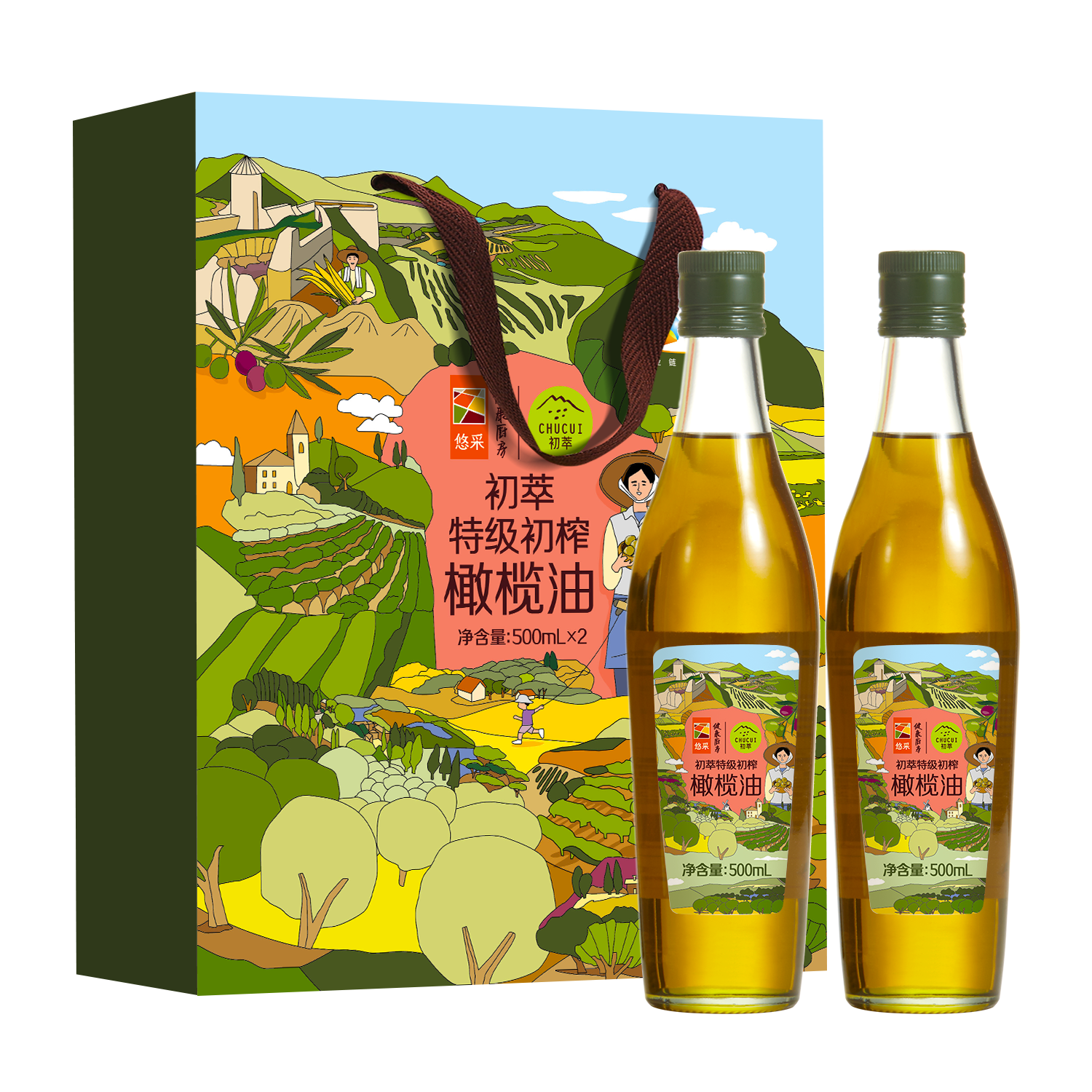 中粮初萃 特级初榨橄榄油礼盒500ml*2瓶
