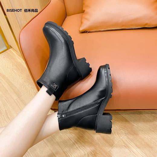 新品冬季厚绒牛皮粗跟百搭矮靴968B25515 商品图4