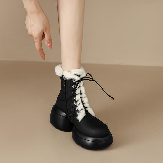 【预售5天】舒适保暖，厚底羊毛脚垫毛毛系带短靴TYM-8083 商品图8