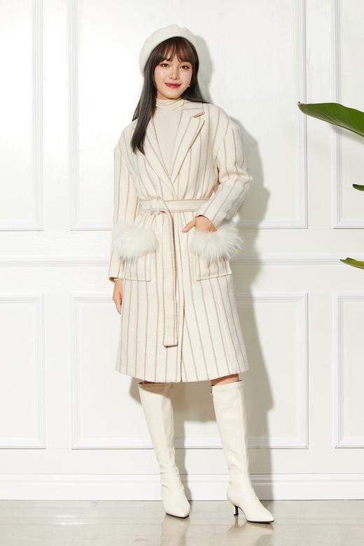 SUMMER & SAGE 毛绒装饰束腰羊毛大衣 8161 商品图0