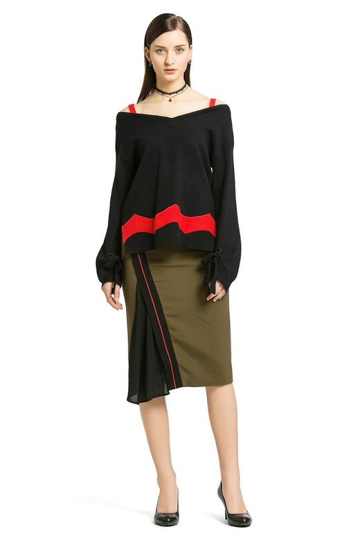 EMC亿美丞 雪纺拼接军绿色半裙 143 商品图1