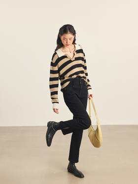 双腰头修身开叉九分牛仔裤