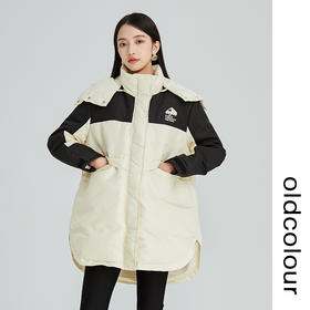 oldcolour2022年冬季新款通勤时尚双拼色连帽羽绒服女外套女