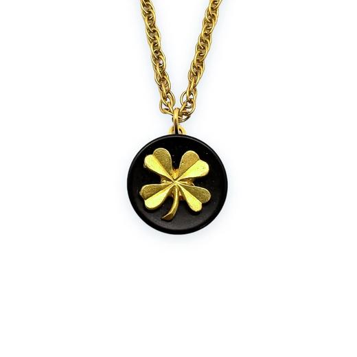 北京仓｜Gigi Paris-四叶草-黑金 中古纽扣 项链［法国设计师］ 商品图0