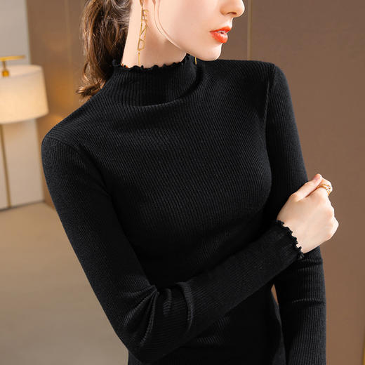 半高领针织打底衫，减龄木耳边羊毛衫SG-I2D2981 商品图6