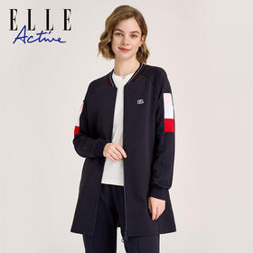 ELLE Active【舒缓极简系列】撞色棒球领针织运动外套女秋中长款休闲户外夹克