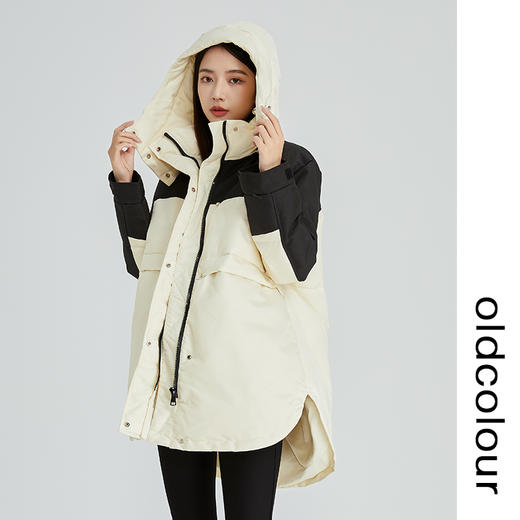 oldcolour2022年冬季新款通勤时尚双拼色连帽羽绒服女外套女 商品图3