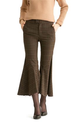 d'zzit 棕色格纹喇叭裤 54