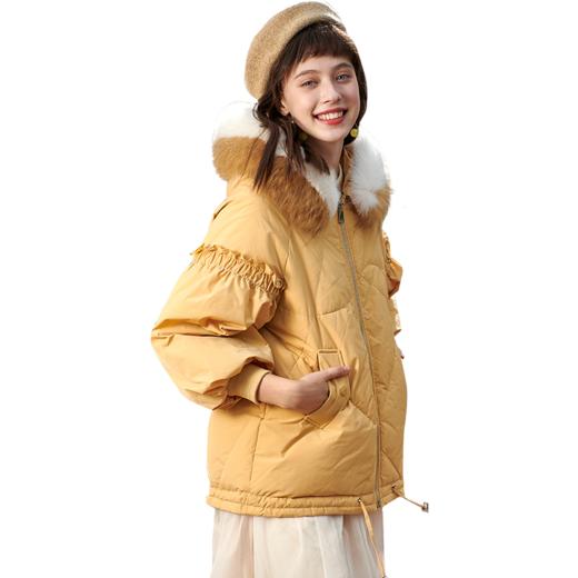 欧芮儿2019冬季新款羽绒服短裤女连帽带毛领宽松版型白鸭绒 商品图3