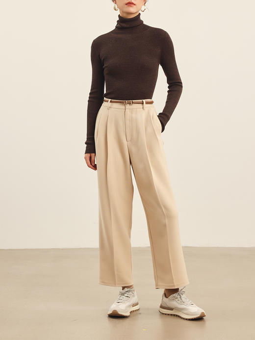 HeyDress斜纹阔腿裤女秋冬高腰宽松显瘦九分裤百搭直筒休闲裤子 商品图0