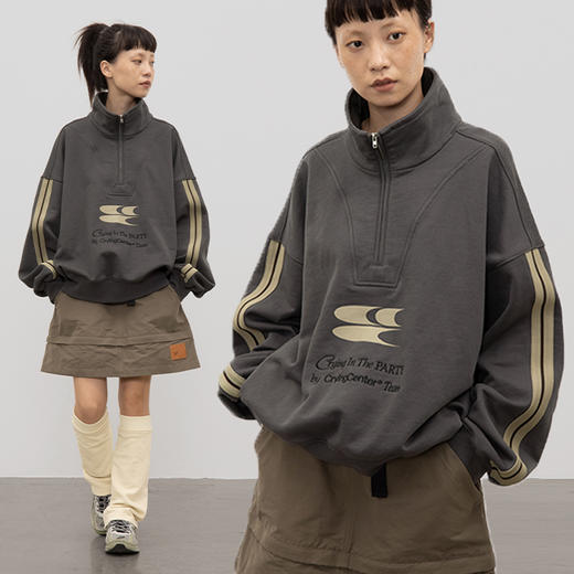CryingCenter 含蓄的灰拉链高领卫衣 宽松LOGO运动卫衣 哭喊中心 商品图1