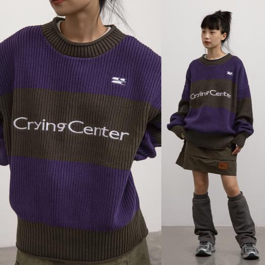 cryingcenter 拼色刺绣针织 卷边 条纹足球毛衣加厚 商品图2