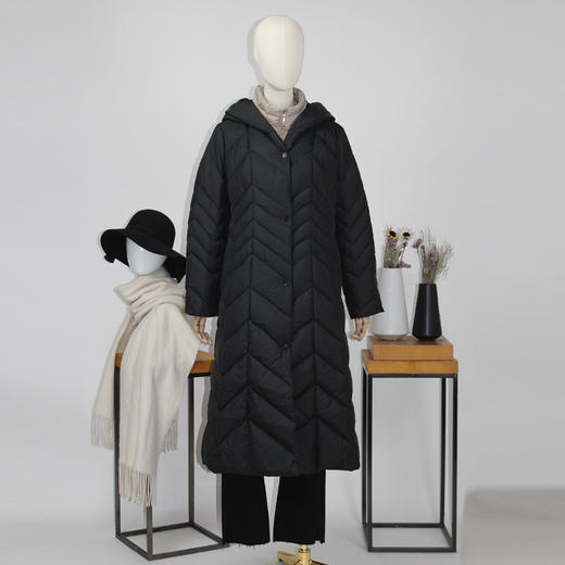 FOCALS福柯斯新款休闲拼接假两件连帽长款款羽绒服FYBDD717NM 商品图4