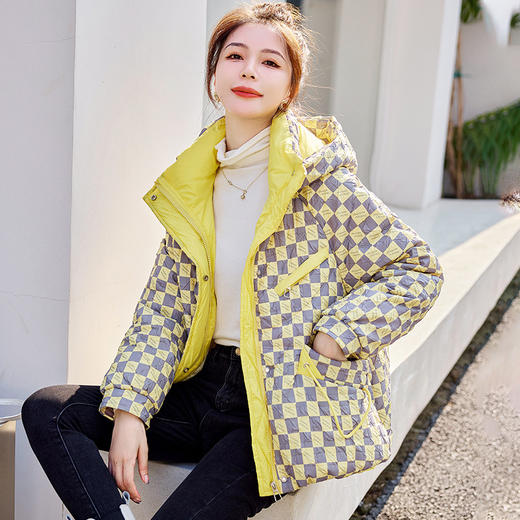 WA22959 2022年冬季新款短款羽绒服女宽松时尚格子设计感小个子加厚外套潮 商品图0