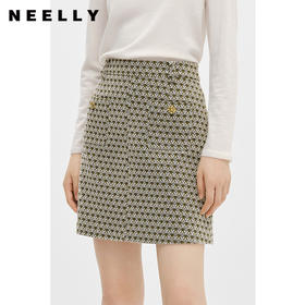 NEELLY纳俪商场同款2022年新款高腰半身裙女百搭毛呢A字裙包臀裙N22112E01143