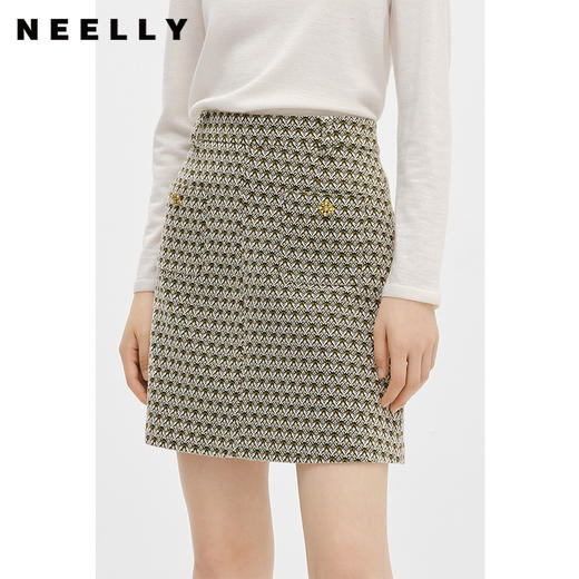 NEELLY纳俪商场同款2022年新款高腰半身裙女百搭毛呢A字裙包臀裙N22112E01143 商品图0