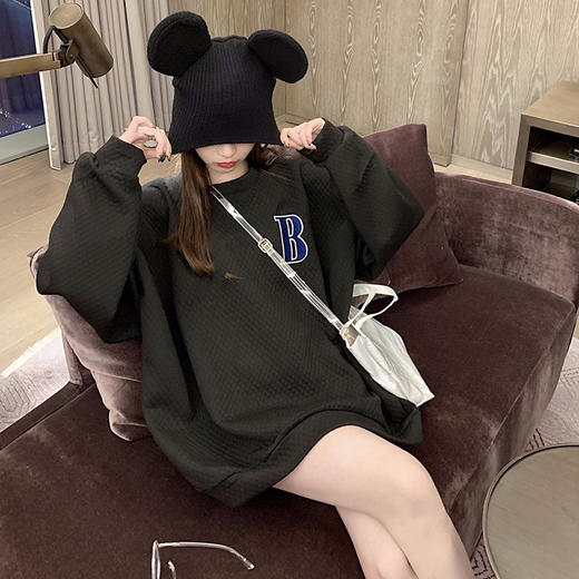 【潮流时尚百搭】秋冬季薄款蜂窝网格卫衣女ins韩版宽松休闲上衣学生女装 商品图3