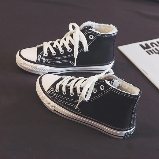 【冬季新款 加绒加厚】1970s加绒高帮帆布鞋女2022秋冬季新款学生韩版百搭保暖二棉板鞋 商品图1