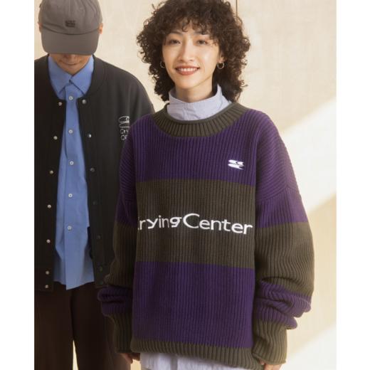 cryingcenter 拼色刺绣针织 卷边 条纹足球毛衣加厚 商品图1