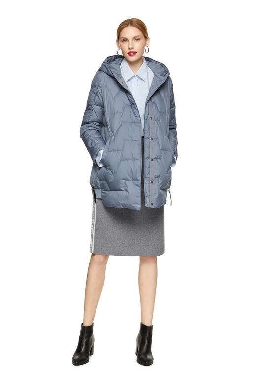 EXUN 灰蓝色绗缝连帽羽绒服 8214 商品图0