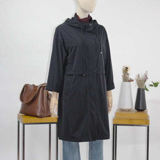 FOCALS福柯斯新款宽松休闲连帽纯色中长款外套风衣FRRAF085N1 商品图1
