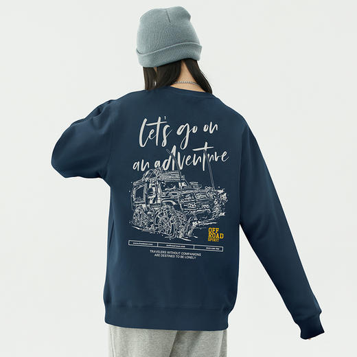 自由基地2022新款套头圆领卫衣白描越野车图案设计印花个性毛圈款 NMT-1918 商品图1