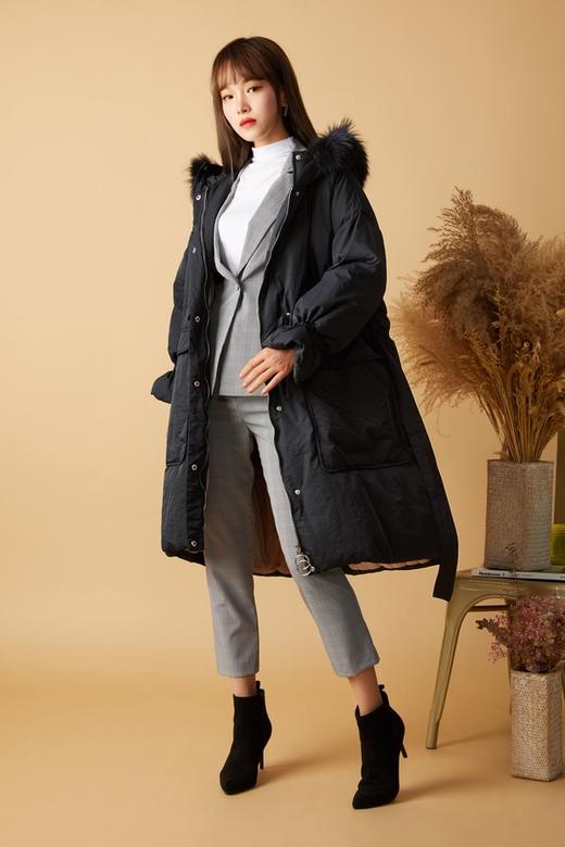 ELLA JADE 蝴蝶结收腰毛领羽绒服 8422 商品图1