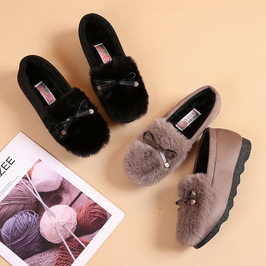 YM-M06 秋冬毛毛鞋女外穿棉鞋2022新款加绒保暖豆豆鞋老北京布鞋女棉瓢鞋 商品图1