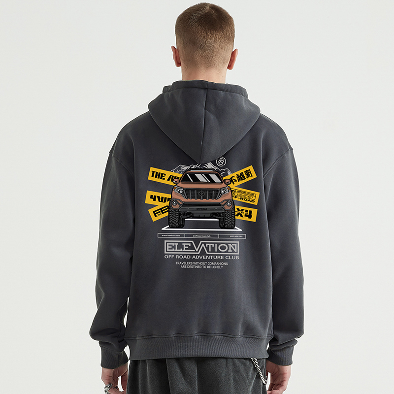 自由基地冬季新款抓绒卫衣oversize带帽套头保暖衣改装霸道印花图 NMT-1921