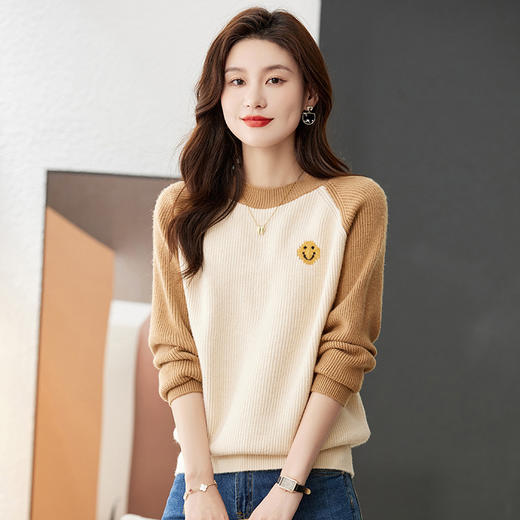 新款拼色笑脸好看的毛衣打底衫秋冬短款小个子针织衫上衣CC-J1089 商品图0