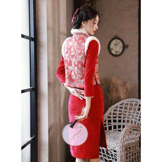 BJS-103改良复古气质雪尼尔旗袍套装年轻款 冬季新款优雅民国风旗袍马甲 商品图2