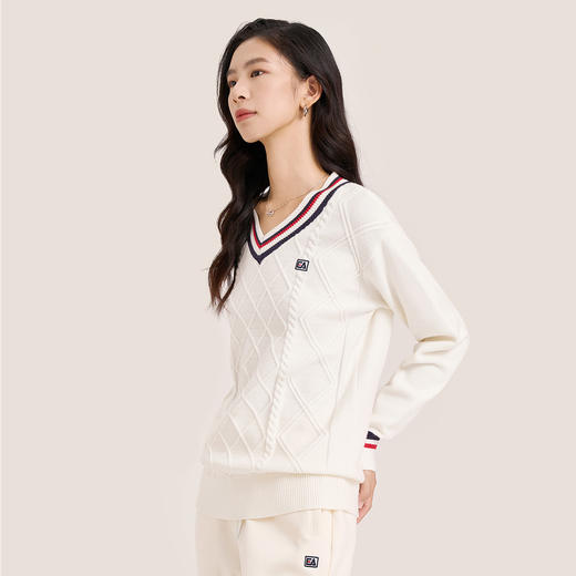 ELLE Active【减龄V领毛织】宽松版学院风减龄针织衫女秋季慵懒休闲长袖毛衣 商品图1